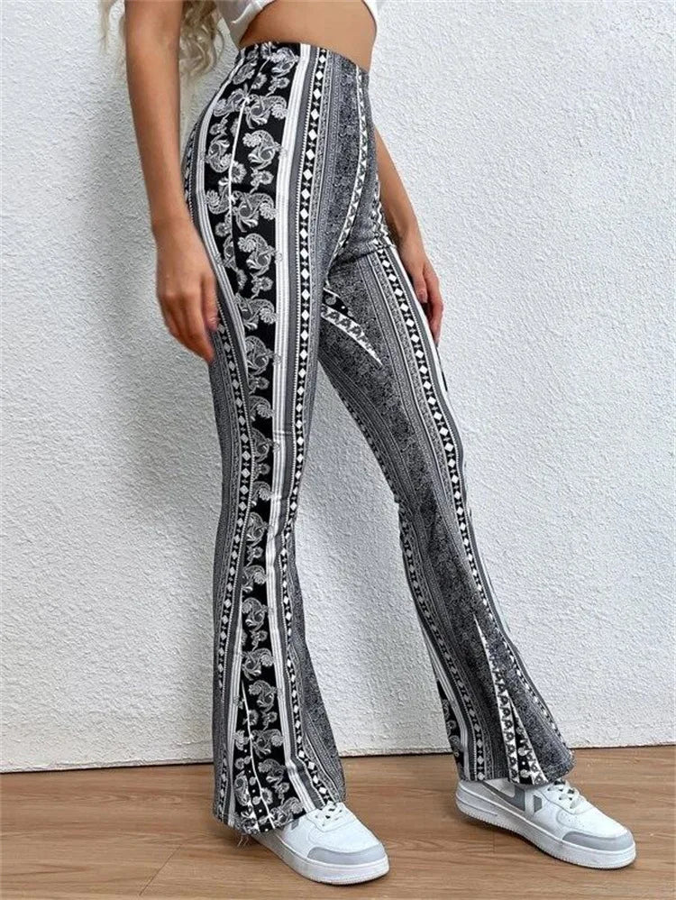 Personalized and Trendy Street Style Women's High Elasticity Tight Fitting Slightly Flared Sexy Printed Pants Leggings