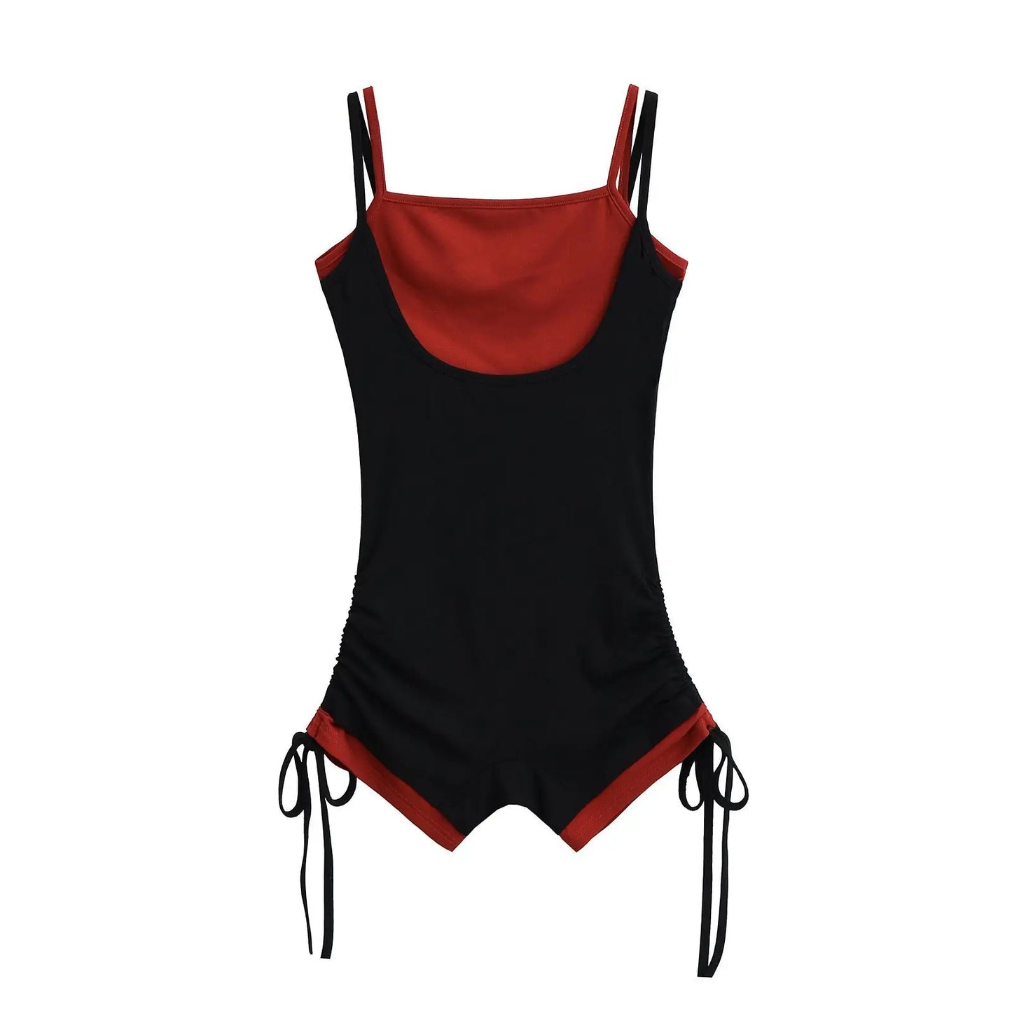 American Style Street Hot Girl Sexy Suspender Jumpsuit Shorts Color Blocked Fake Two-piece Design Sense Fitness Yoga Jumpsuit
