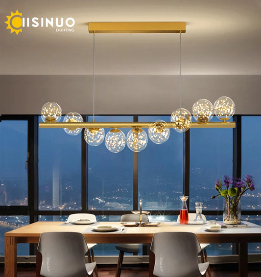 Line Glass Ball Pendant Lights Nordic LED Energy-Efficient Hanging Ceiling Lamp with Adjustable Cord for Dining Room Living Room