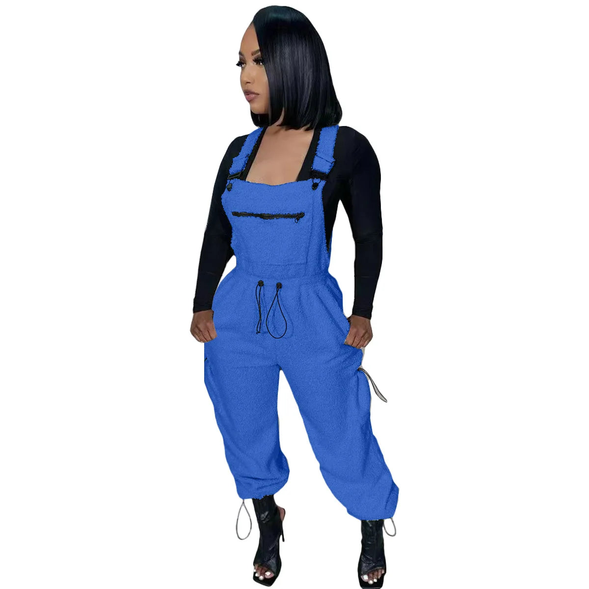 Lace Up Jumpsuit Women One Piece Jumpsuits Fur Rompers High Waist Spring Autumn Pants Mom Overalls Playsuits Elegant Pink