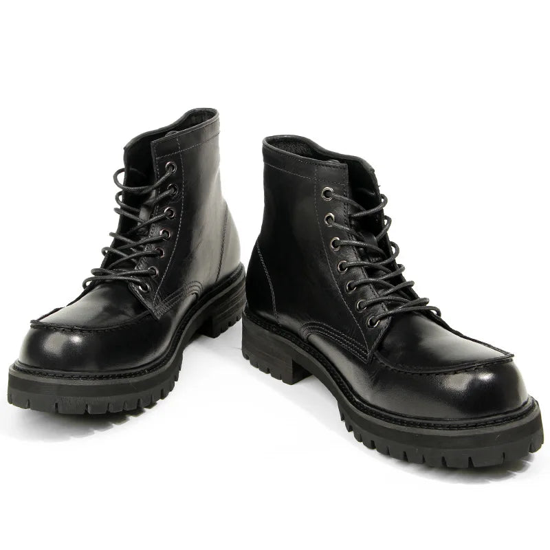 Vintage Work Boots Men's Winter High-top Leather Boots Men Mid-top Short Boots