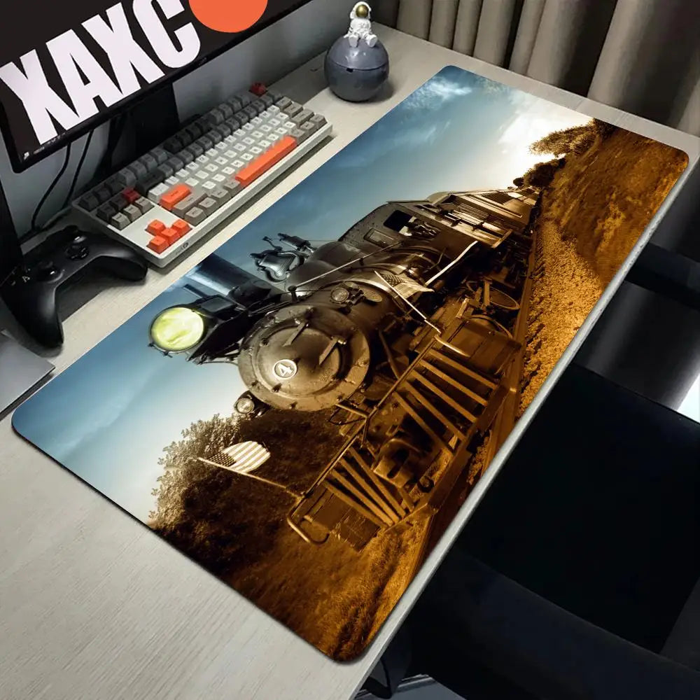 Retro Train Mouse Pad Large Gaming Mousepad PC Gamer Computer Office Mouse Mat Silicone Keyboard Mat Desk Pad Laptop Mausepad