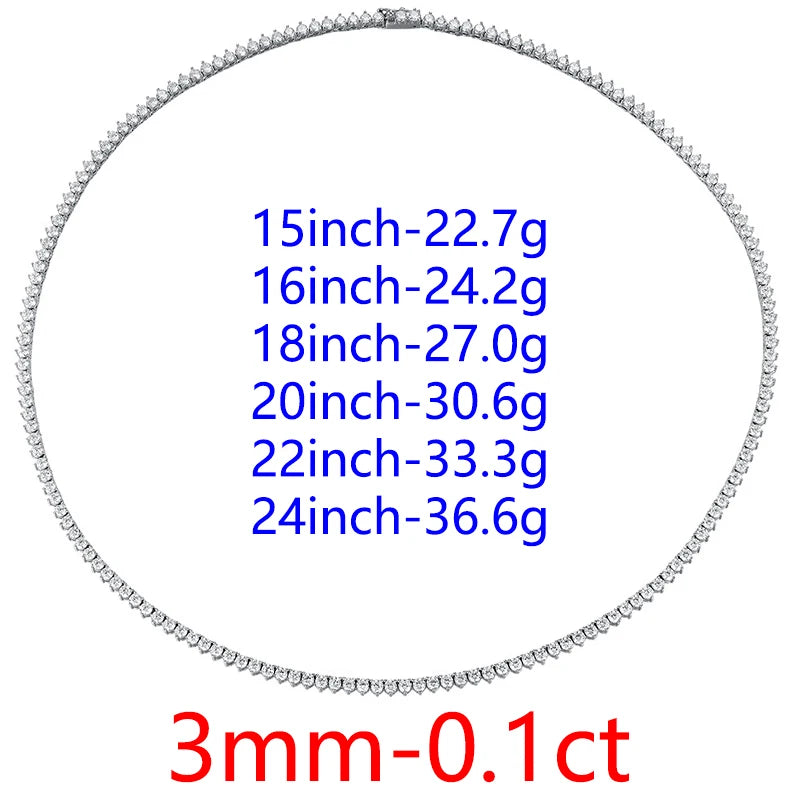 DJMAX 3-5mm Full Moissanite 3 Claws Tennis Necklace For women Original 925 Sterling Silver Man's Moissanite 3Prongs Tennis Chain