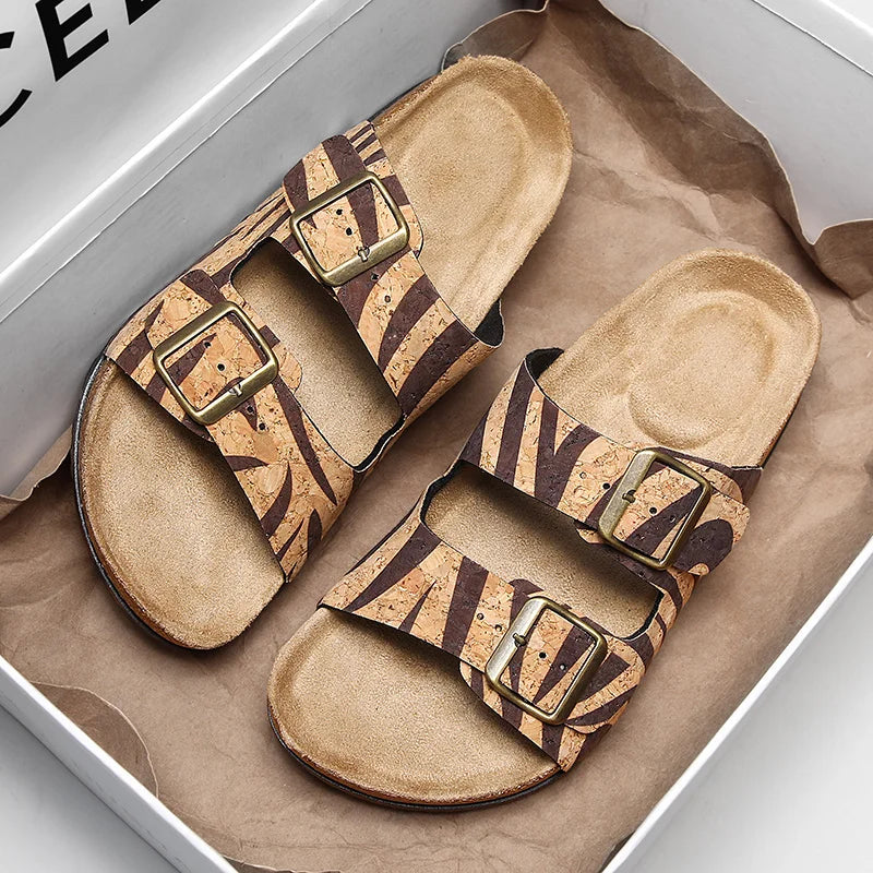 Women Sandals with Memory Foam Footwear Slides for Women with Cork Footbed Flip Flops for Women with Double Straps Sandals