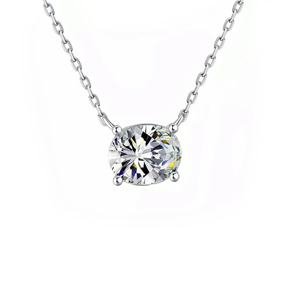 WSHUO 1/2/3carat East West Set Oval Cut Solitaire Moissanite Diamond Pendant Necklaces for Women Adjustable Stackable Neck Chain
