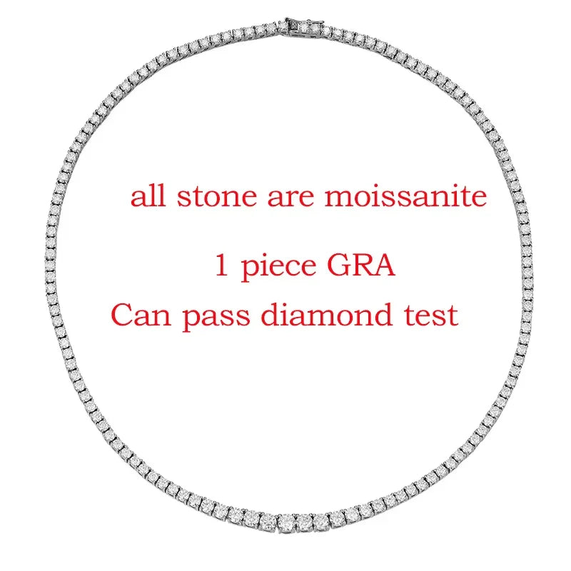 Smyoue 14-24inch All Moissanite Tennis Necklace for Men Women 100% Solid Silver Plated 18k Gold Praty Luxury Quality Jewelry GRA