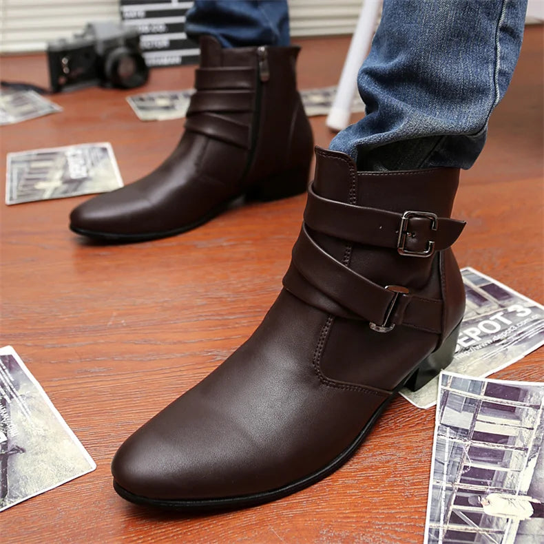 Leather Chelsea Boots Men Designer 2024 White Dress Boots Men Casual High top Buckle Strap Formal Shoes Men Motorcycle Boots