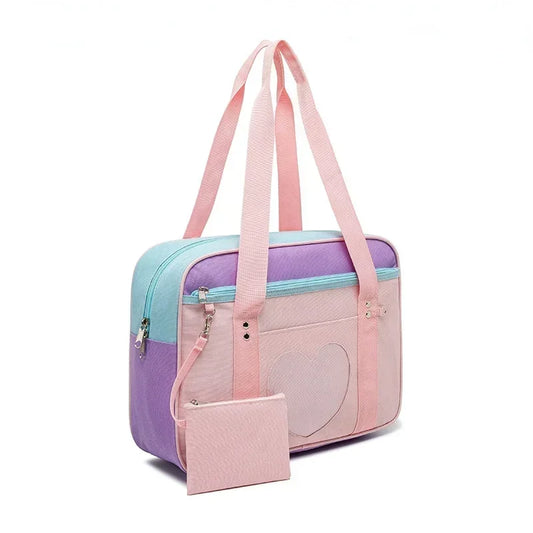 Japanese Preppy Style Pink Uniform Shoulder School Bags for Women Girls Canvas Large Capacity Casual Luggage Handbags Totes