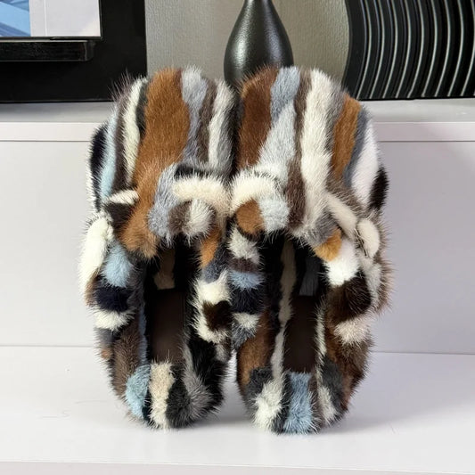 Slippers Shoes for Women 2026 Flat Real Fur Mink Slippers Soft Indoor Women's Slippers Flip Flops Woman Luxury Designer Shoes