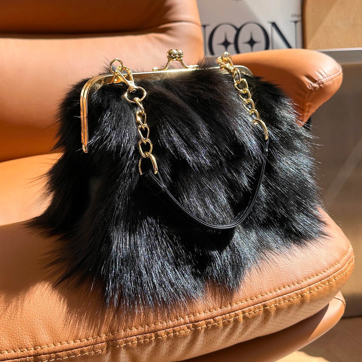 Real Fur Women Handbags Women Luxury Fox Fur Bag Fashion Female Furry Handbag Real Leather Evening Bag Natural Fur Shoulder Bag