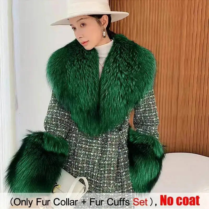 Large Size Winter Real Fur Collar Cuffs Set Neck Warmer Women Fur Shawl Furry Fluffy Fox Fur Scarf Luxury Scarves Coat Decor