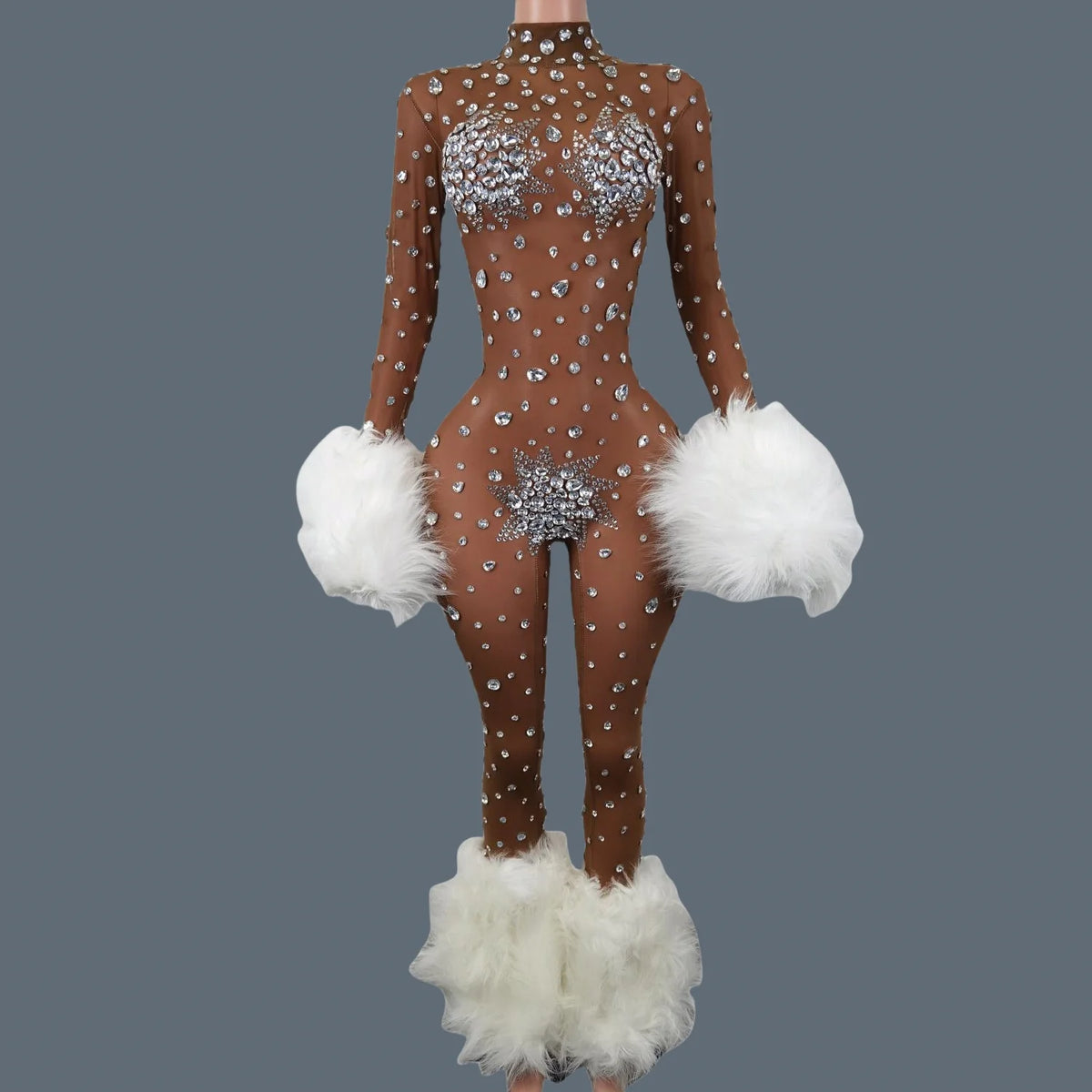Shiny Crystals Pink Mesh Jumpsuit Sexy Feather Designe Birthday Jumpsuit Club Singer Event Performance Costume Stage Wear Guibin