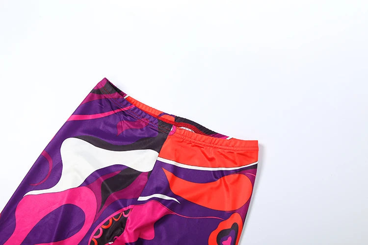 Nibber Sexy Sporty 2-Piece Set Women Tracksuit Sporty Fall Crop Tops+Leggings Matching Tight Stretch Colorful Print Streetwear
