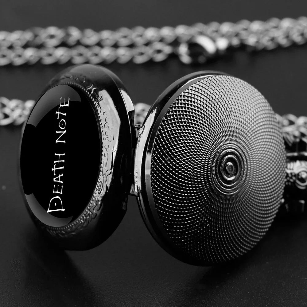 Classy Death Note Design Black Quartz Pocket Watch Fashion Necklace Timing Pendant with Chain Gift for Man Woman Souvenir