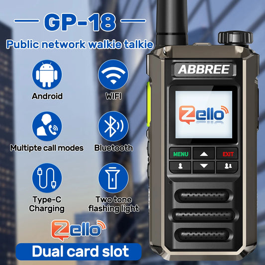 ABBREE GP-18 Zello PoC Radio Global Unlimited Distance Dual SIM Card Slots Android Bluetooth Flashlight WIFI 3G/4G Network Radio