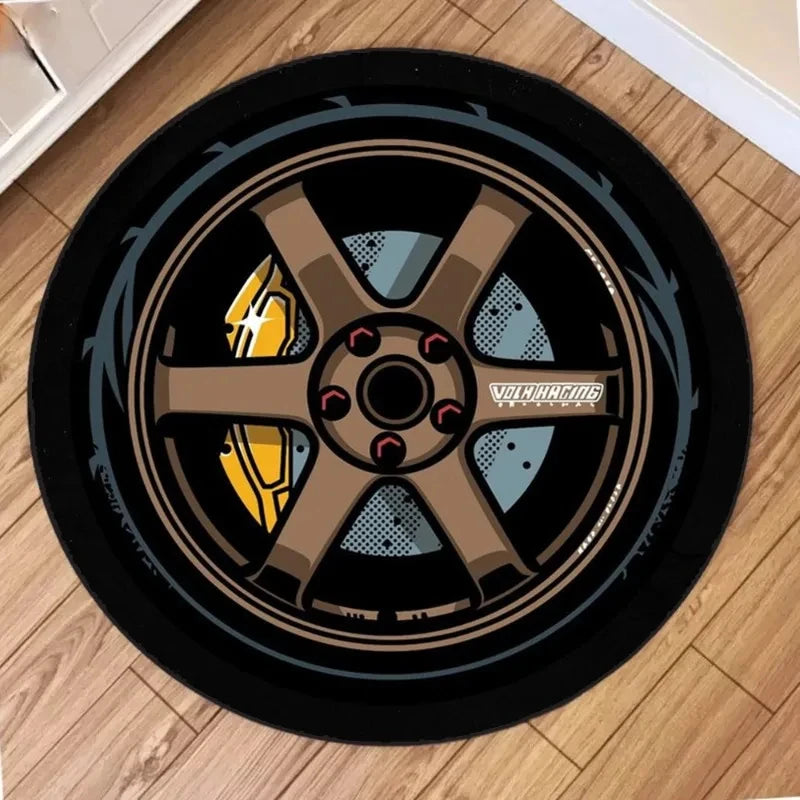 1pc Classic Black Tire Pattern Round Rug, Non-slip Floor Mat for Living Room, Bedroom, Bathroom, Holiday Home Decoration