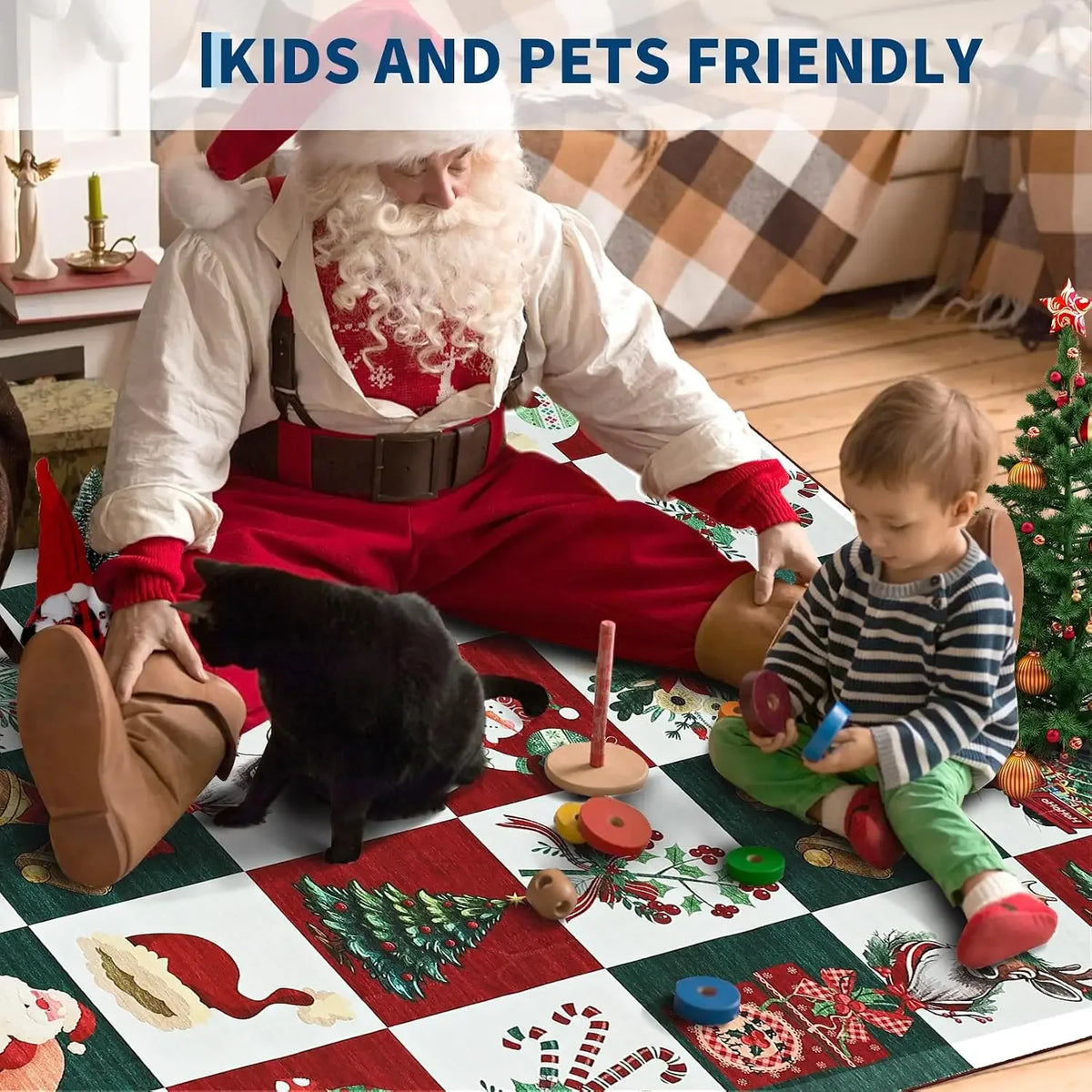 Garvee Christmas Rugs for Living Room Prints Soft Low Pile Bedroom Rug Large Carpet Stain Resistance Non Shedding Indoor Carpet for Dining Room Kitchen Office Decor