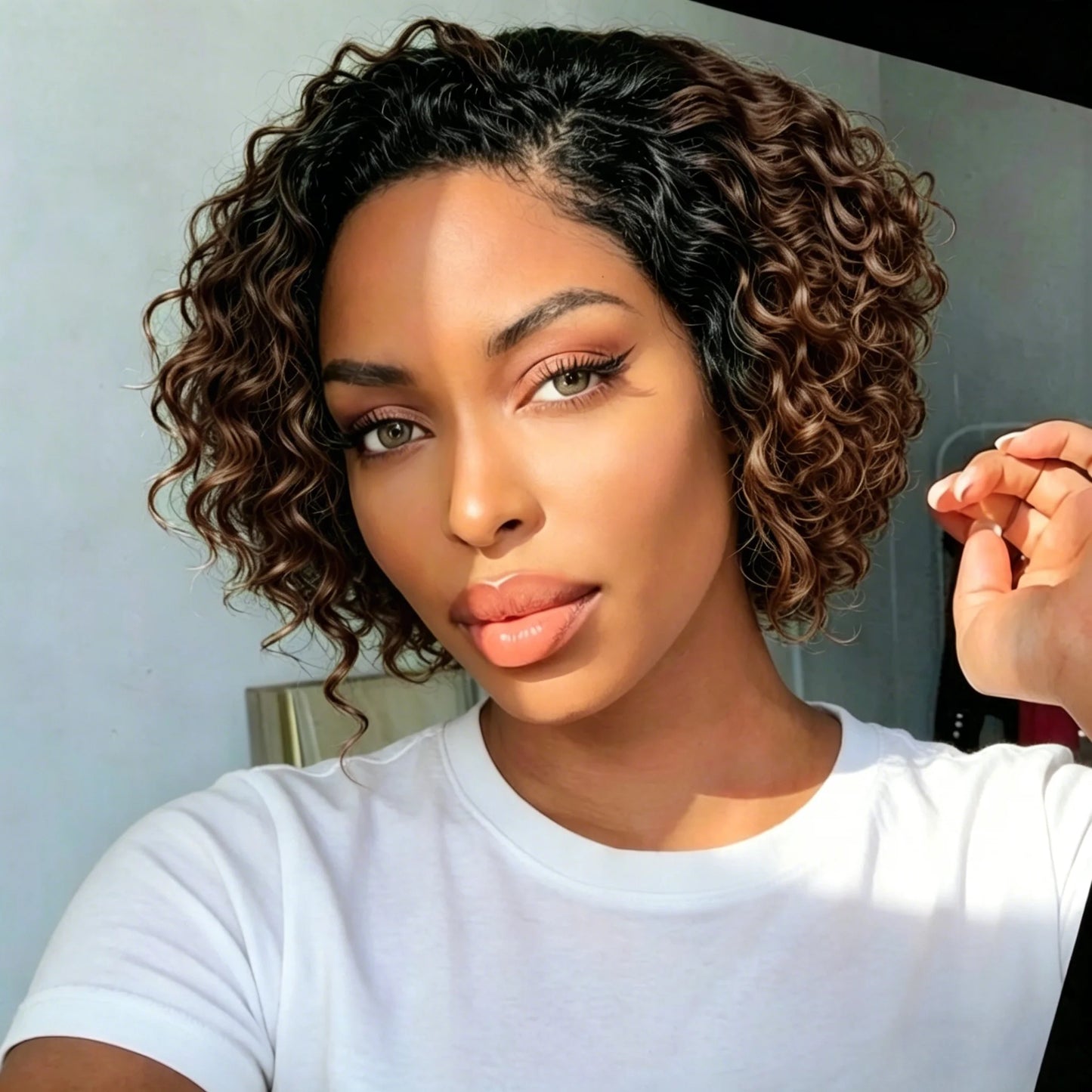 13x4 Lace Front Wig Pixie Cut Curly Brazilian Human Hair Wig 8 Inches Short Bob Wig For Women 180% Density