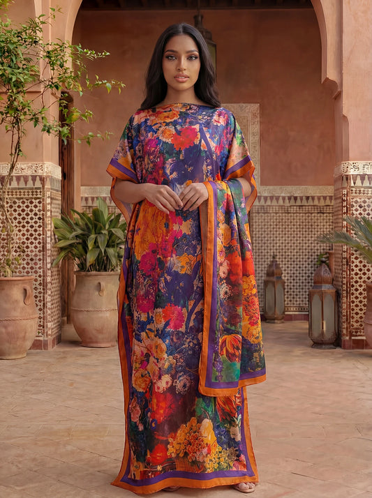 Ladies Scarf New Dubai Fashion Print Design Women Long Shawl 2026 Summer Beach Party Loose Dress Silk Soft African Abaya MOOMOO