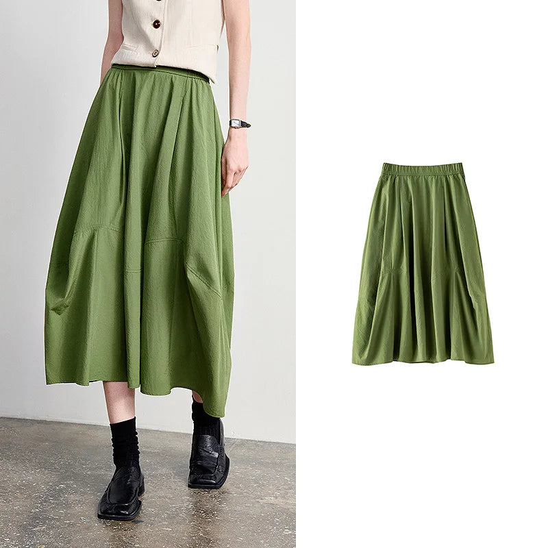 TOYOUTH Women's A-Line Bud Skirt 2026 Summer New Split Detail Retro Puff Midi Skirt, Lightweight Outdoor Wear
