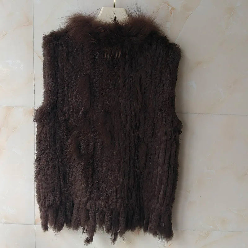 HSPL Sleeveless Women Fashion Fur Vest Knit Waistcoat For Lady For 2018 Spring Real Rabbit Fur Female Vests Black Waistcoat