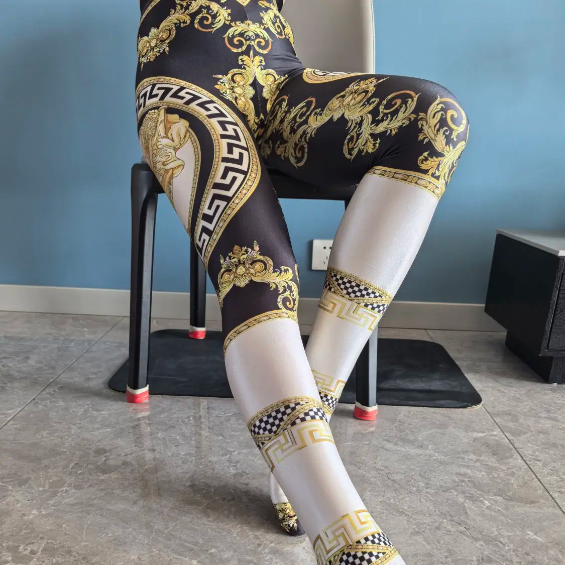 No elastic leopard print seam high waist tights yoga pants Plus size women sports tight leggings
