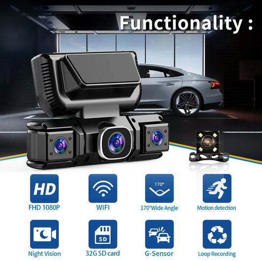 New WIFI 4Channel 360 Degree Car Dvr 1080P Video Recorder WiFi APP Dashcam 24h Parking Monitor Rear View Camera Car Recorder