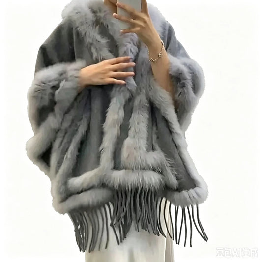 2025 Women Real Fox Fur Shawl High Quality Fashion High Quality Hot sale Female Wool Wrap