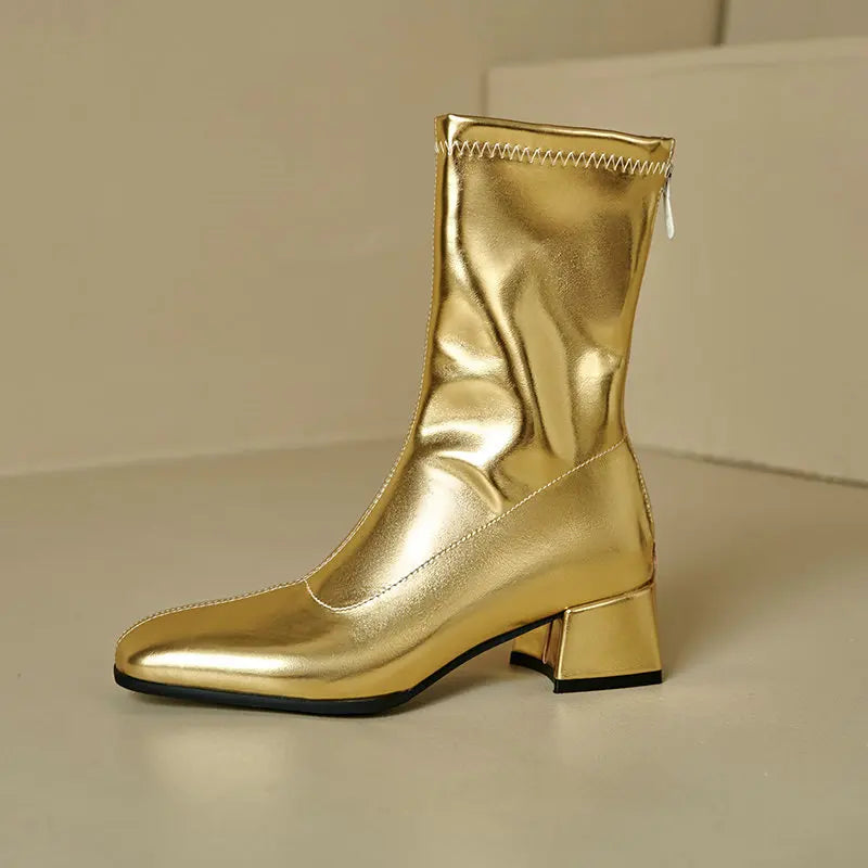 Black Thick Heel Short Boots For Women 4.5CM Fashion Back Zipper Autumn Winter Woman Shoes Square Toe Leisure Daily Ankle Boots