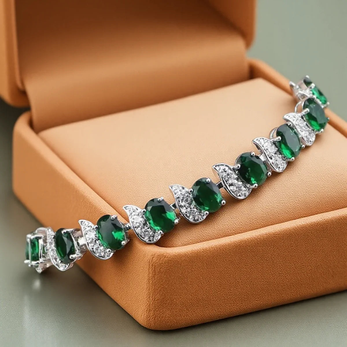Natural Green Emerald White Topaz Silver Charm Bracelet Women Jewelry Fashion Accessories Gift For Her