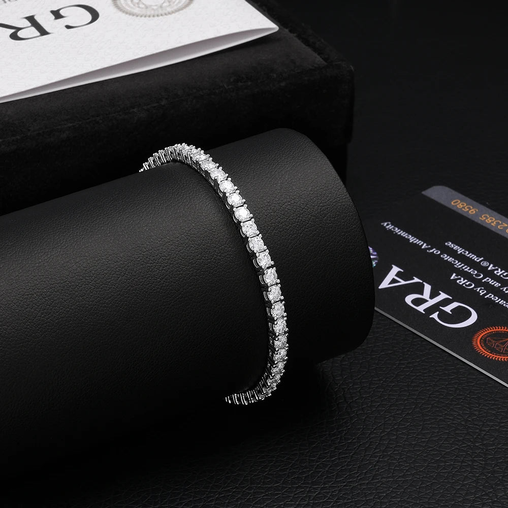 ESKEEM 925 Sterling Silver Moissanite Tennis Chain Necklace 3mm/4mm VVS1 Iced Out Round Cut Jewelry for Men Women Hip Hop Gift