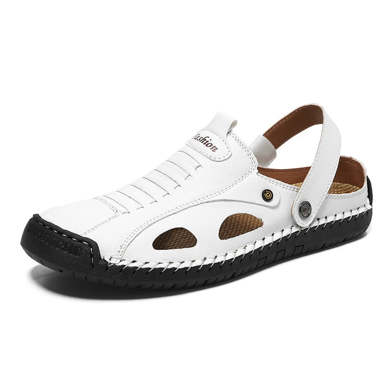 Mens Sandals Fashion Leather Comfortable Summer Outdoor Beach Shoes Casual Dual Purpose Non Slip High Quality Platform Slippers