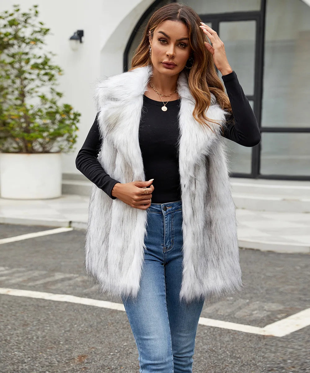 VigoCasey 2026 Autumn Winter Sleeveless Thick Faux Fur Vest Coat Woman Khaki Plush Warm Waistcoat Lady Casual Fluffy Vest Jacket
