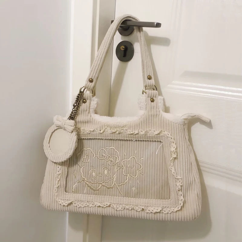 Original Corduroy Satin Lace Ribbon Daily Shoulder Bags Women's Bag Handbags for Women Cute Tote Bags for Women