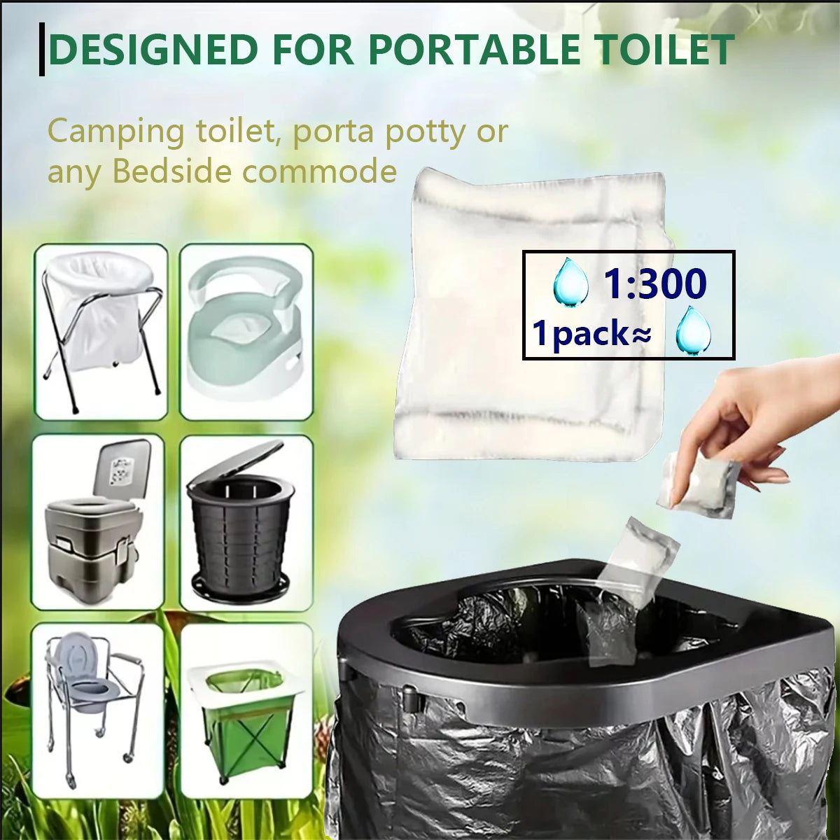 1-100 Pieces Portable Toilet Absorbent Gel, Camping Toilet Gel Powder, Odor-Control Urine Liquid Waste Gel, Eco Absorbent Gel.