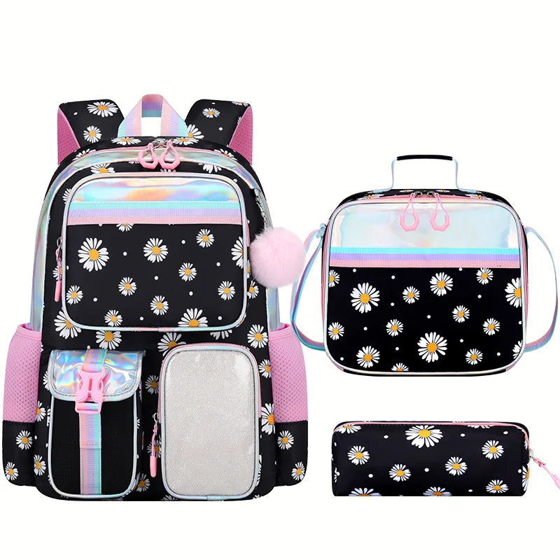 Cute Student Backpack 3pcs/set Primary Schoolbag Rabbits and Quicksand Kawaii Student Backpack Teenage Girls Handbag Rucksack