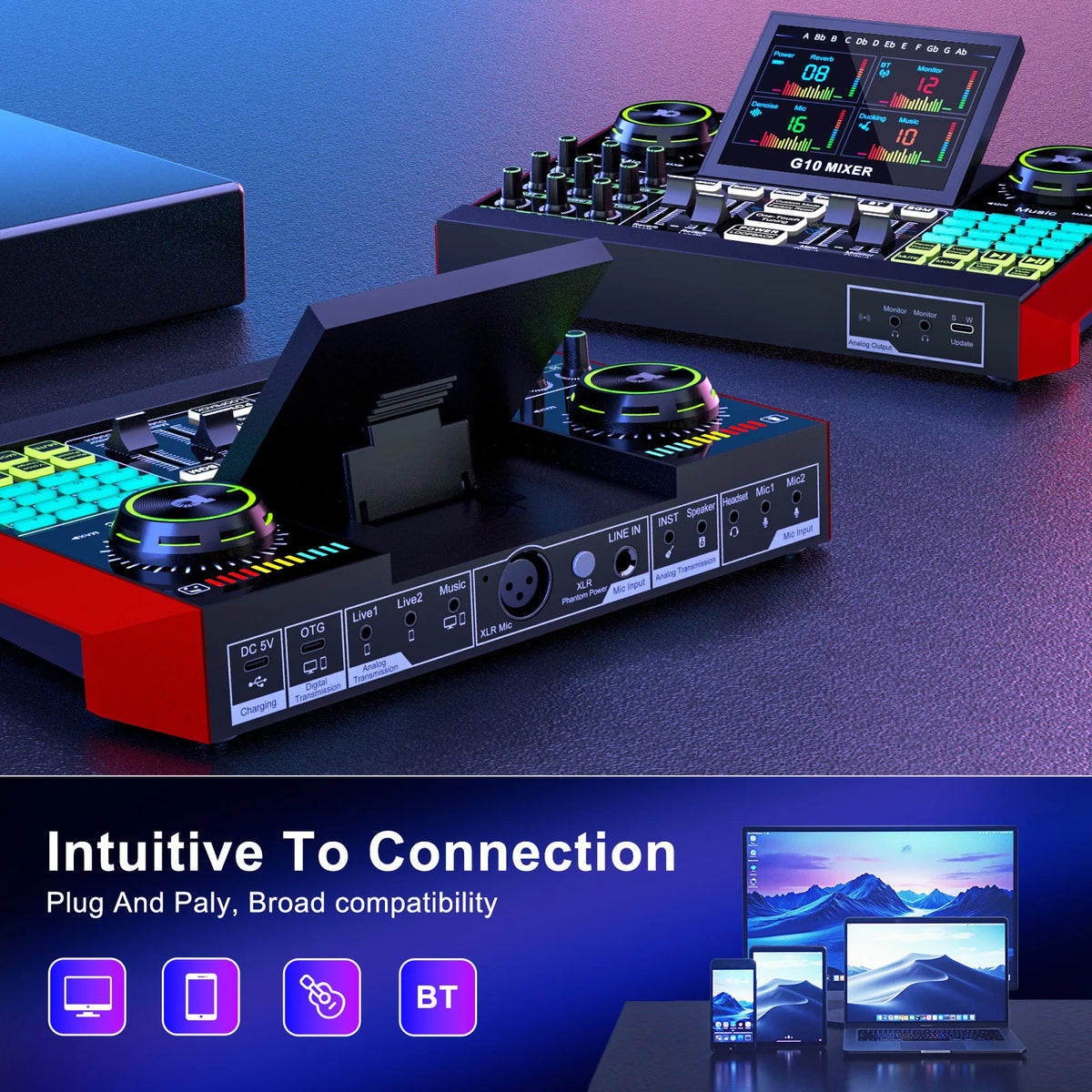 Tenlamp G10 Professional Microphone Mixer Kit for Podcasting, Influencers, Kols, Singing, Gaming, And Djing. This Controller Equipment Is Designed for Studio-Quality Recording And Electronic Music Mixing for PC Smartphone Lap