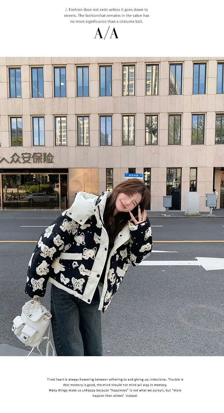 Women's Clothing High-end Plus Size Down Jacket Winter Warm New Hooded Loose White Duck Down Outerwear Quilted Pockets Coats