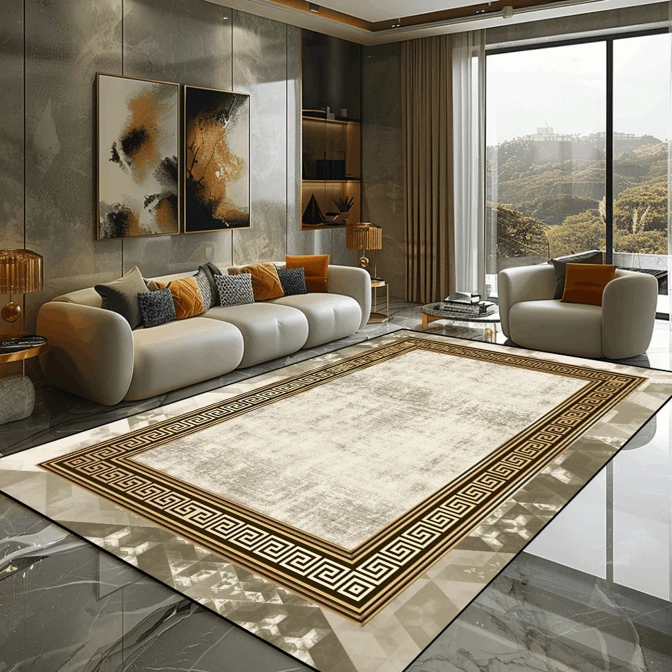 Golden Marble Carpet Luxury Bedroom Decoration Large Area Rugs Sofa Side Carpets for Living Room Soft Non-slip Lounge Floor Mat
