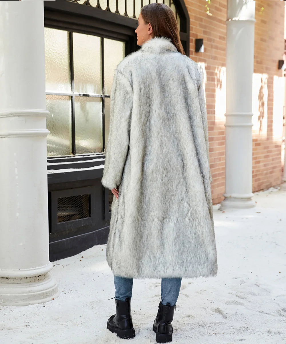 2026 Winter Stand Collar Faux Fur Long Coat Women Elegant Long Sleeve Fluffy Plush Jacket Lady Casual Thick Warm Furry Outwear