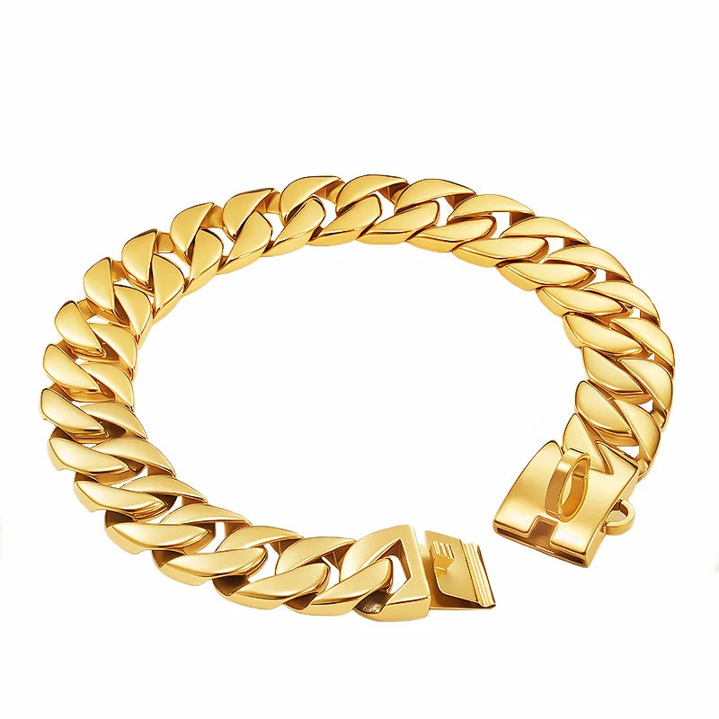 Gold Large Dog Collar 32mm Stainless Steel Metal Pet Choker for Labrador Rottweiler Cane Corso American Bully Dog Accessories