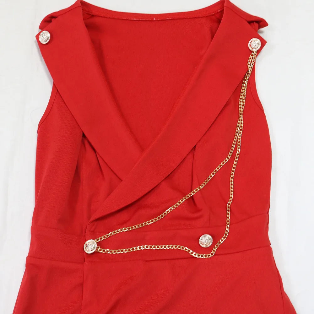 CMYAYA Elegant Womenv-neck High Waist Straight Sleeveless Blazer Jumpsuits 2024 Fall Street Chain Office Lady Party Rompers