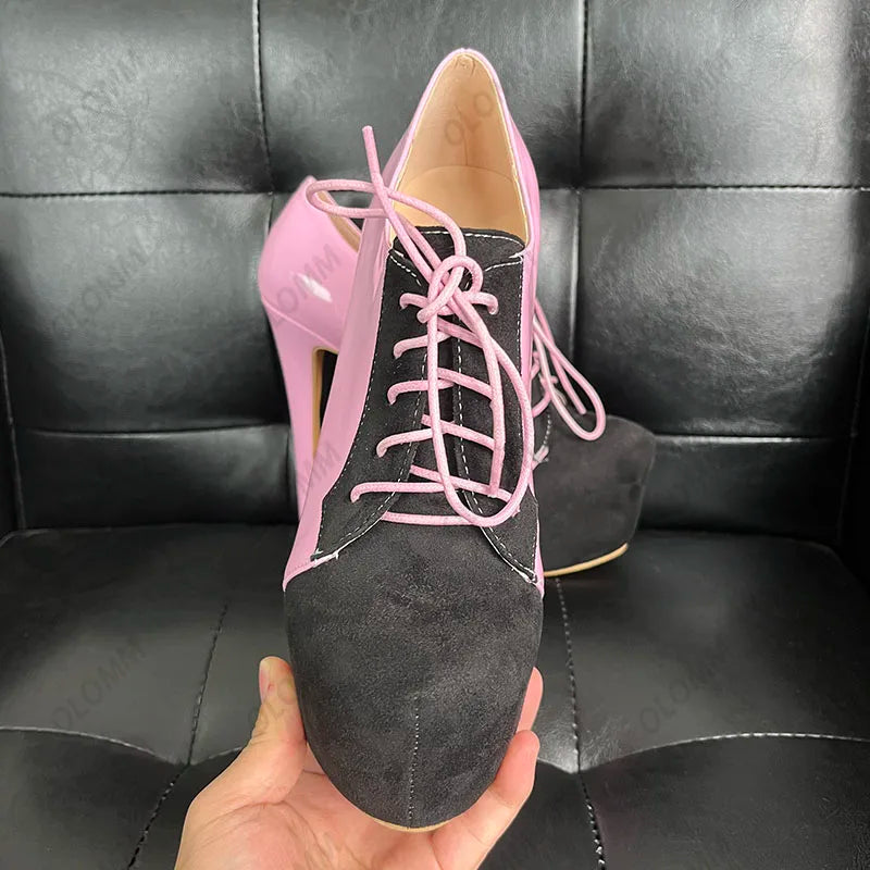 Olomm Handmade Women Pumps Sexy Stiletto Heels Round Toe Pretty Pink Party Shoes Ladies US Plus Size 5-20