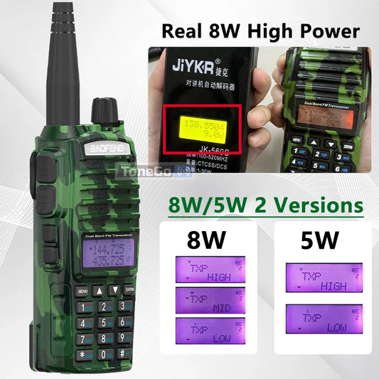 1/2Pcs Baofeng UV-82 Walkie Talkie 5/8W Tri-Power FM Radio Type-C Charger Dual PTT Dual Band VHF/UHF Two Way Camouflage For Hunt
