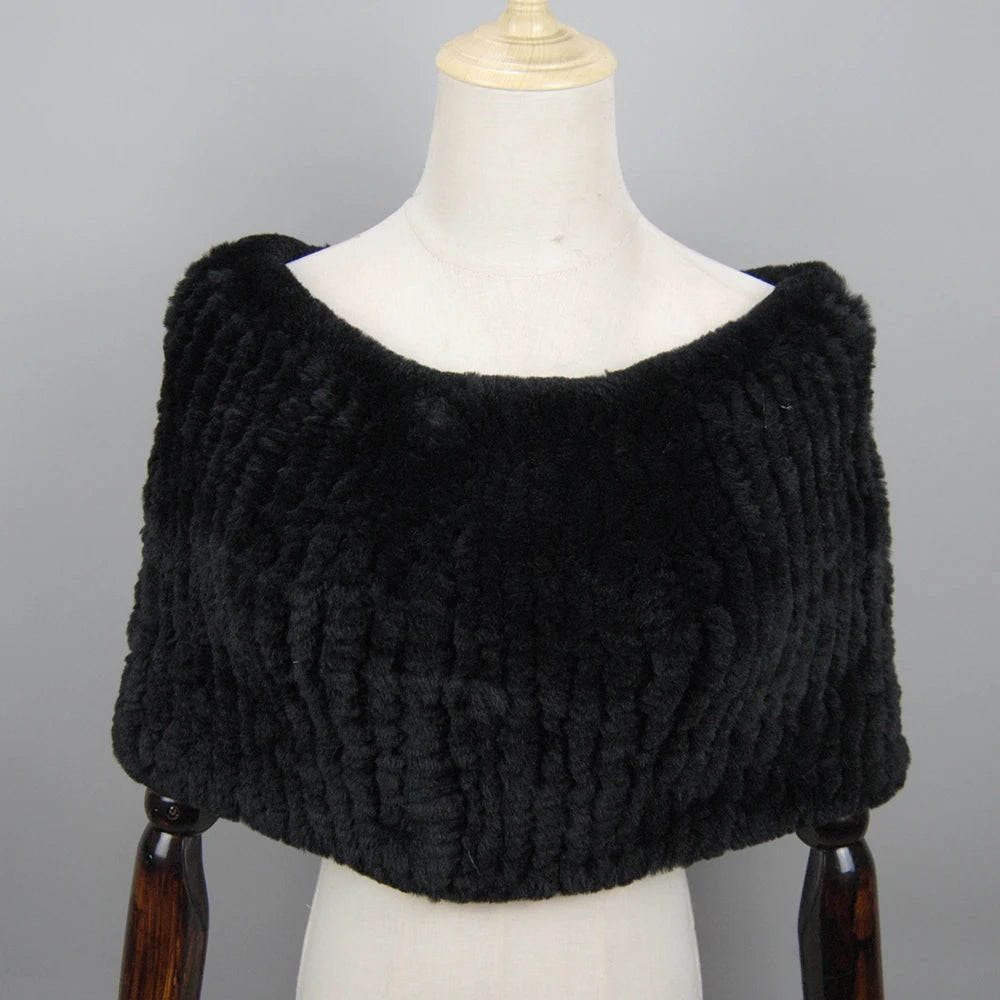 Hot Sale Women Real Rex Rabbit Fur Shawl Natural Real Knitted Real Rex Rabbit Fur Poncho Scarf Autumn Winter Rabbit Fur Pashmina