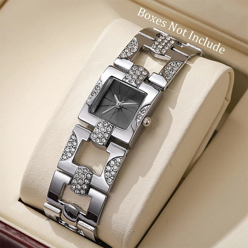 Fashion Women Watch Ladies Luxury Diamond Square Dial Quartz Watches Reloj Mujer Girls Clock Gift(Without Box)