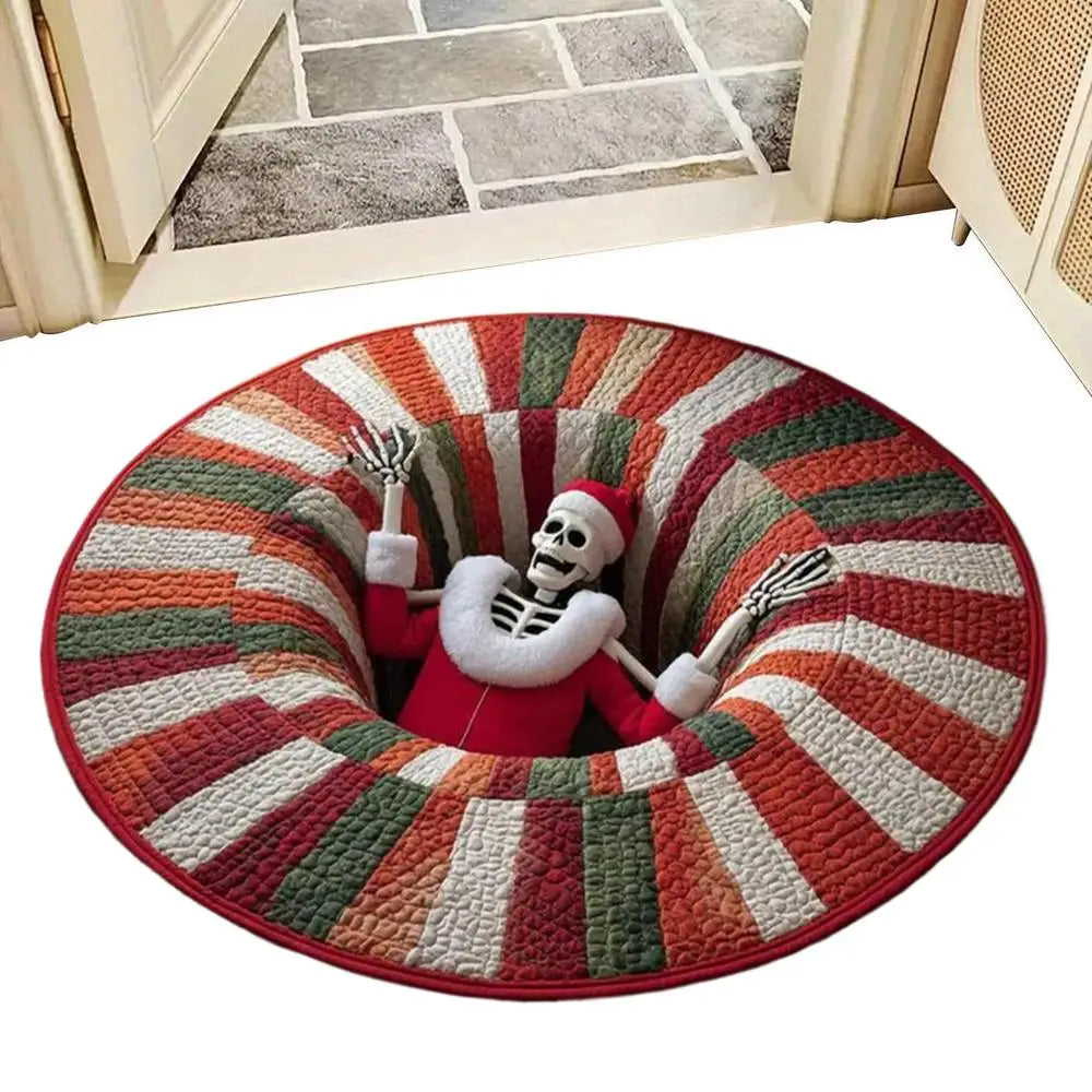 3D Rugs Optical Illusion Christmas Home Decor Skeleton Round Quilted Holiday Bathroom Carpet For Kitchen Entryway Entrance