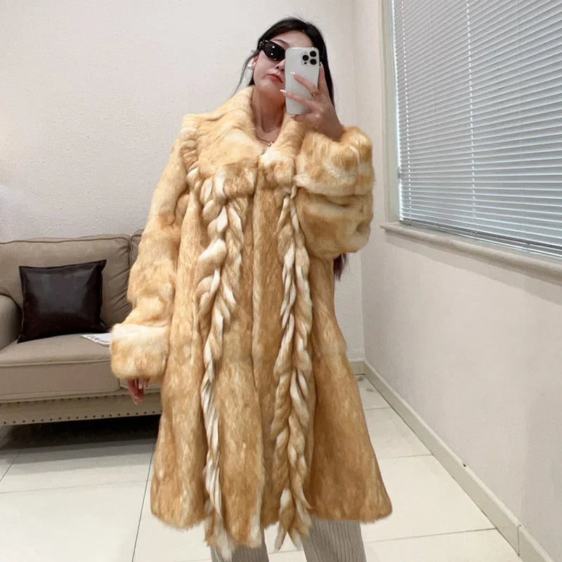 2026 New Elegant Winter Natural Rabbit Fur Coat Jacket Real Leather Fur Women's Fringe Tassel Clothing Female Outerwears