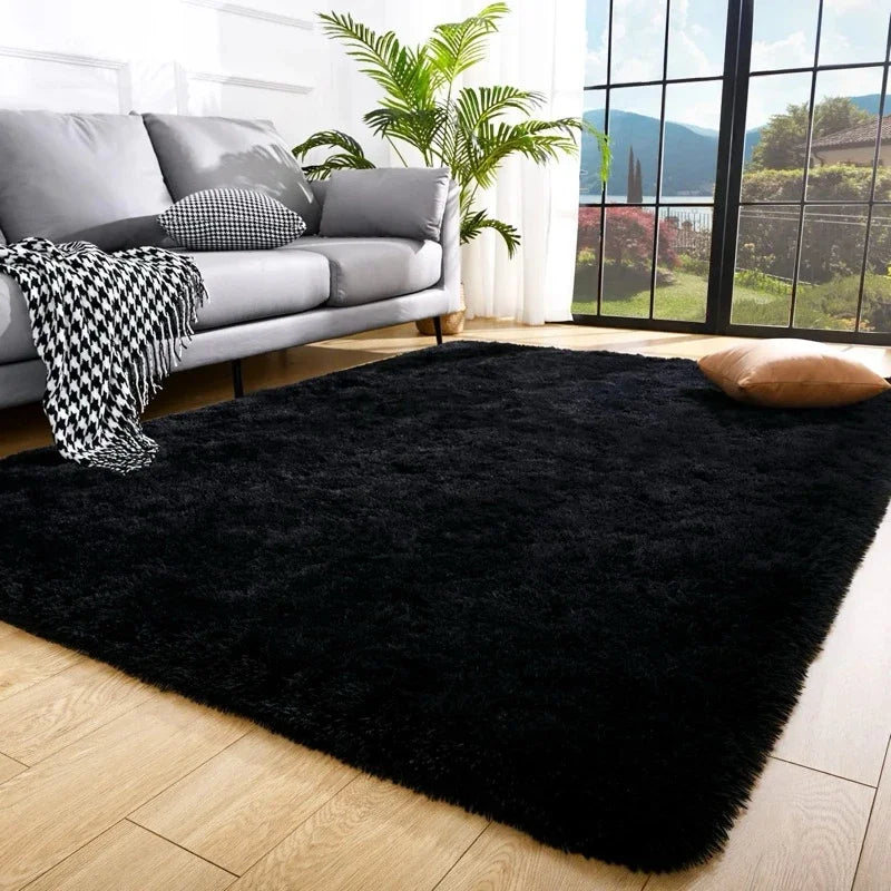 VIKAMA Black Fluffy Shaggy Rug Ultra Soft Plush Non-Slip Washable Carpet for Bedroom, Living Room, Cozy Home Decor