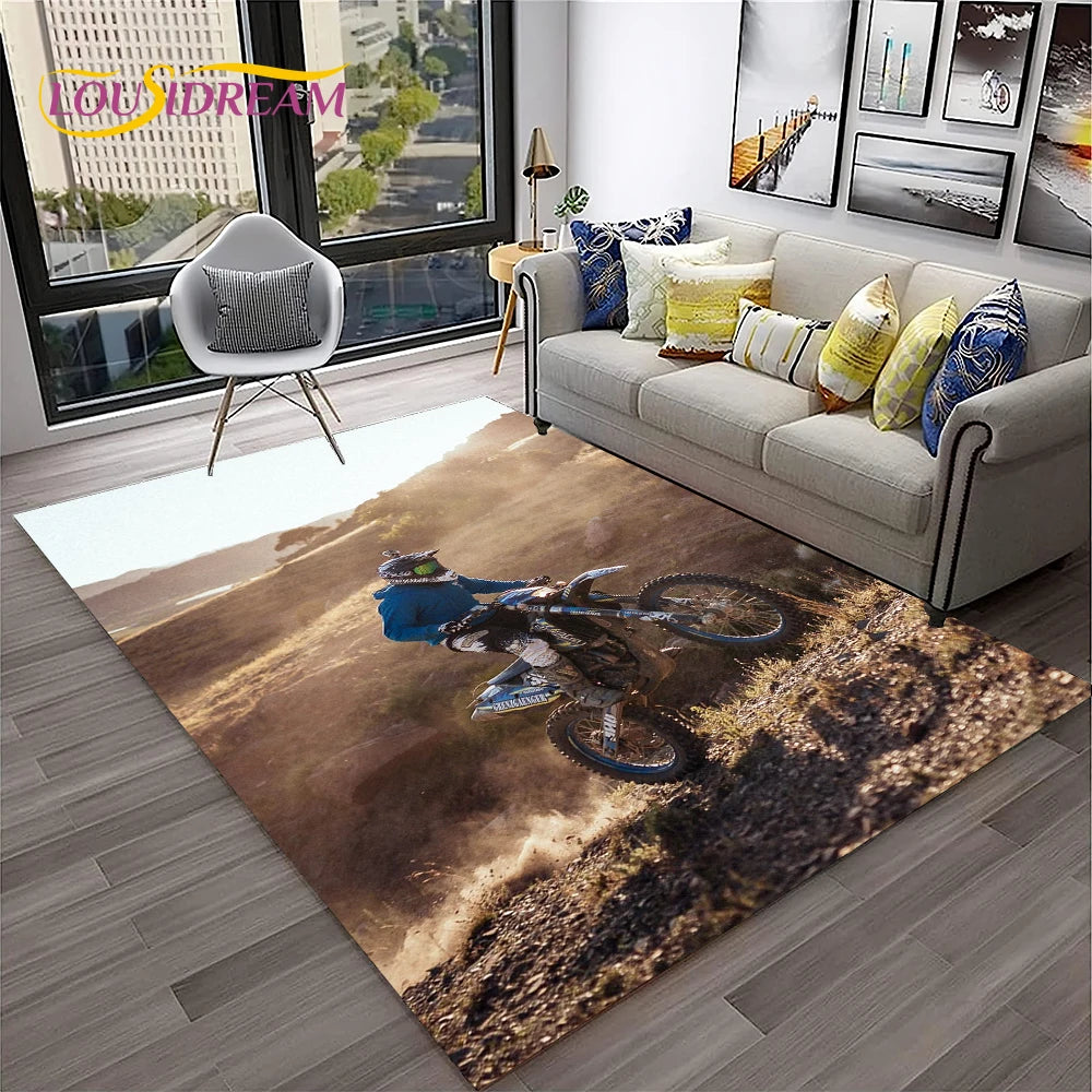 Racing Moto Off Road Motorcycle Carpet Rug for Home Living Room Bedroom Sofa Doormat Decor,Kid Play Area Rug Non-slip Floor Mat